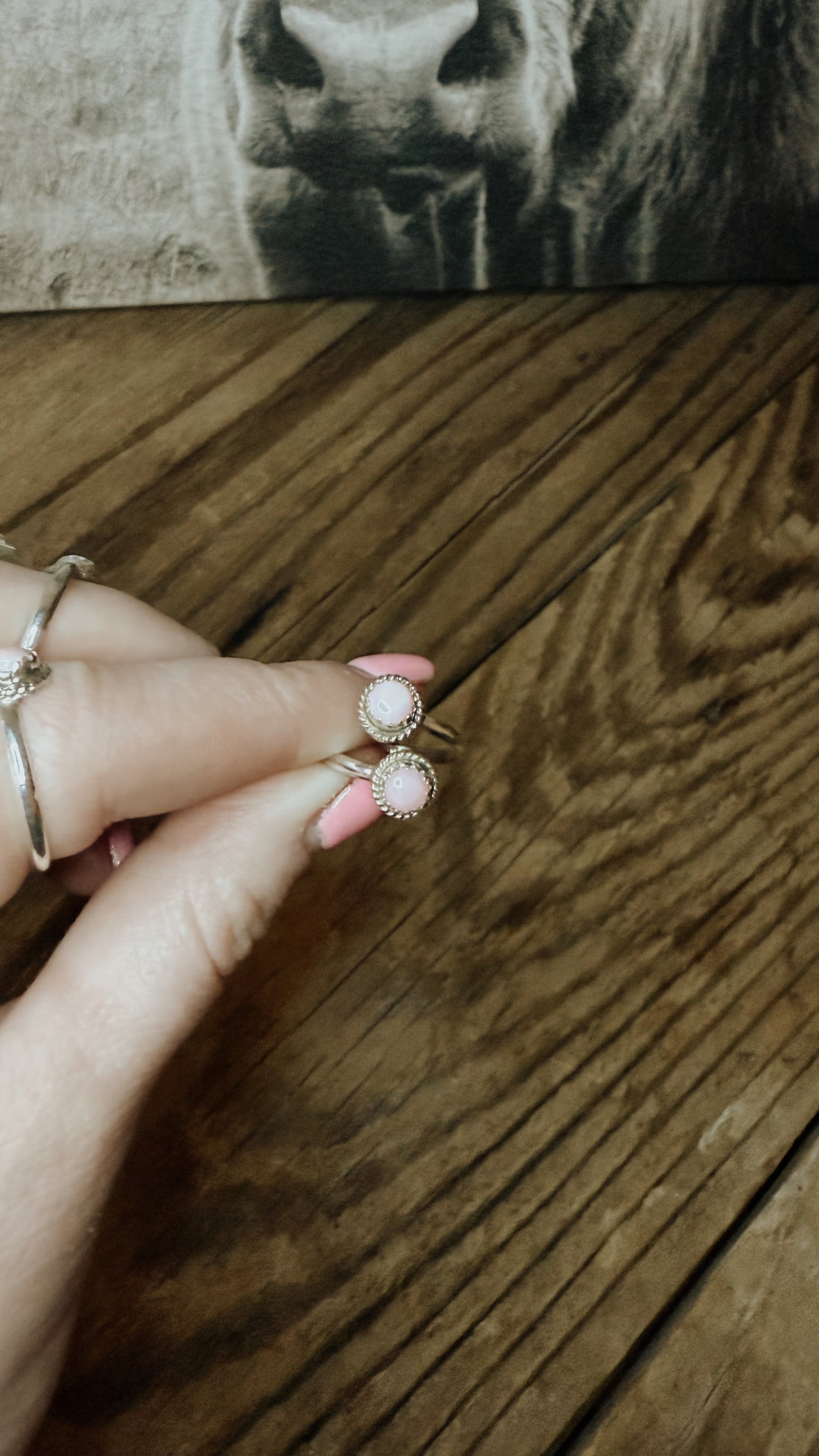 Pink Conch 2 Stone Adjustable Ring