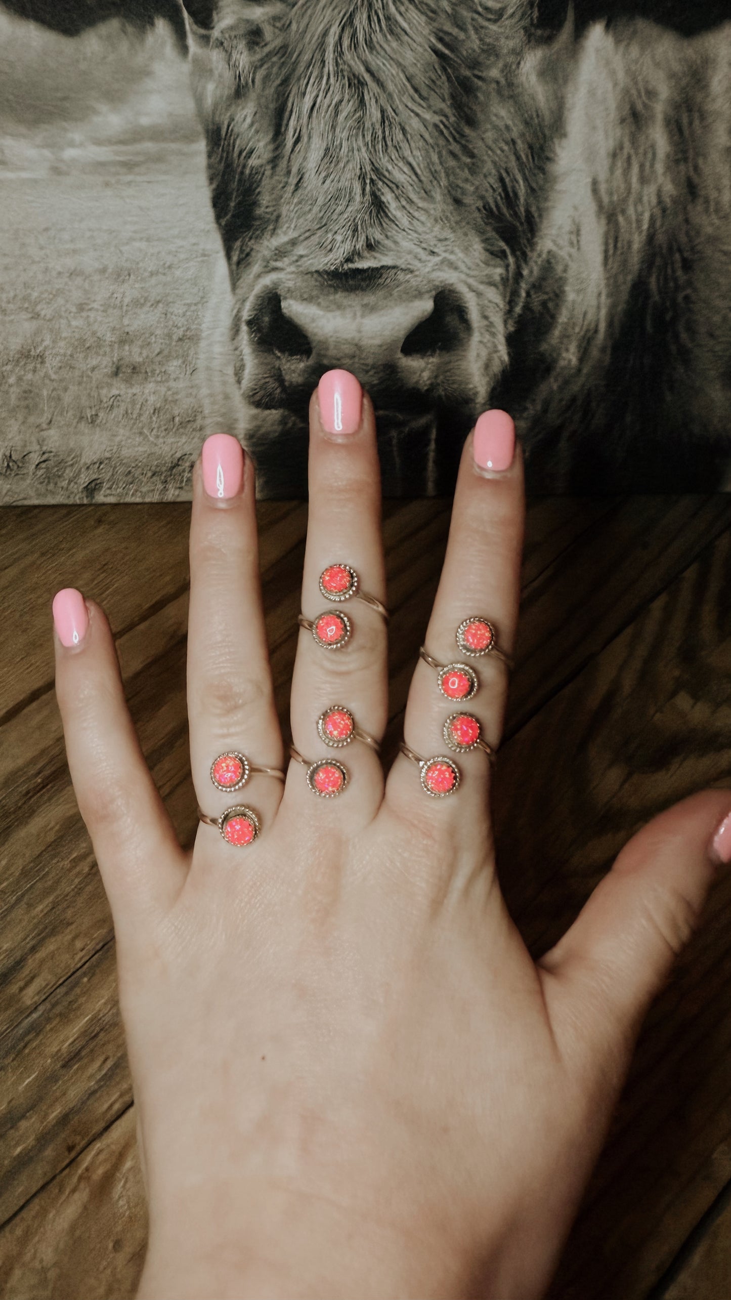 Hot Pink Opal 2 Stone Adjustable Ring