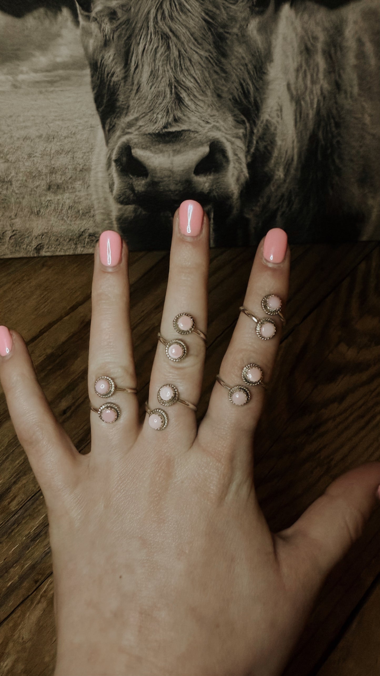 Pink Conch 2 Stone Adjustable Ring