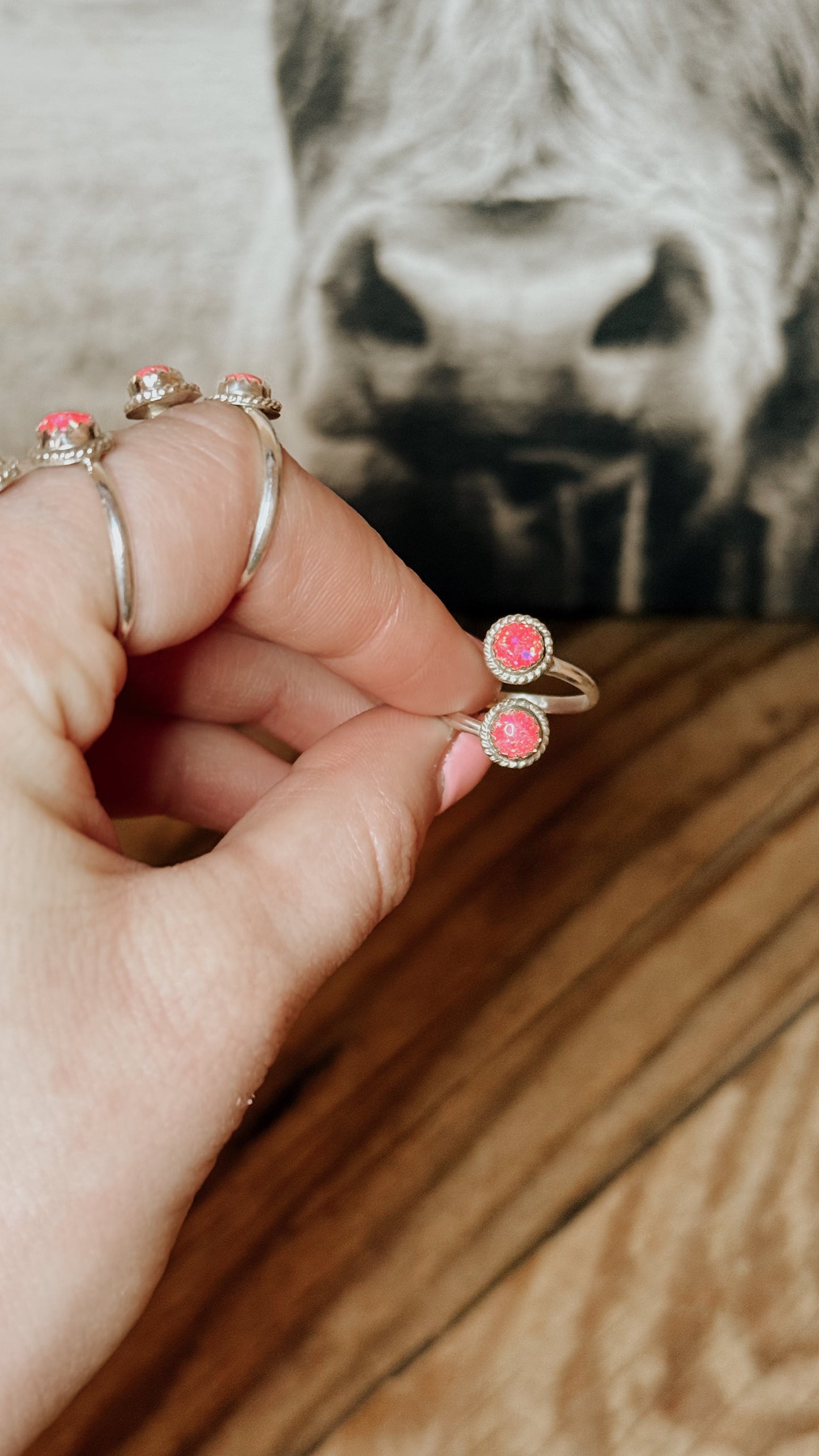 Hot Pink Opal 2 Stone Adjustable Ring