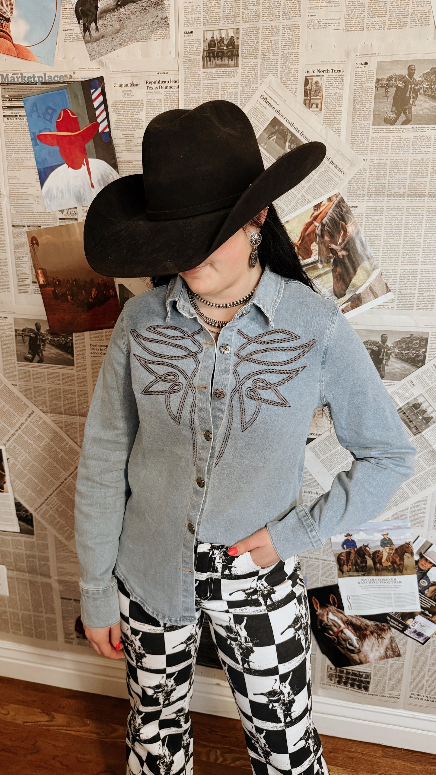 Saddle Stitch Denim Top