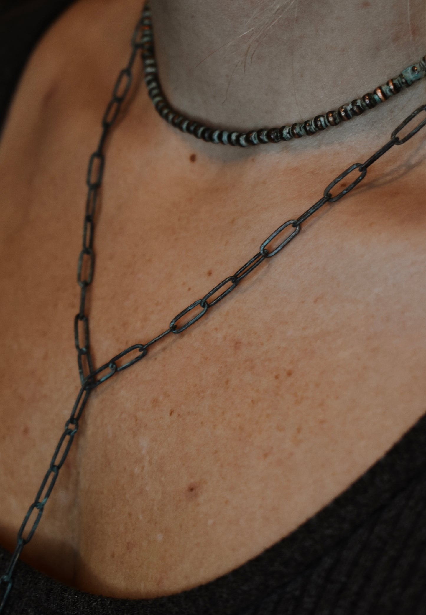 Aged Turquoise Layered Lariat Necklace